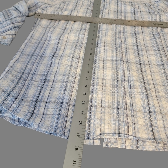 Made Cam Newton Mens M Blue & White Striped circles Long Sleeve Dress Shirt T21 - Picture 6 of 9